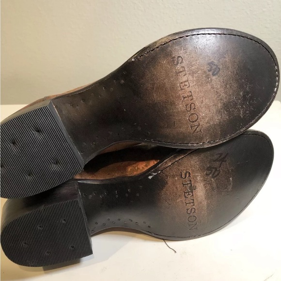 Stetson Women Short Cowboy Boots Bronze Copper Color With Studded Detail Unique - Picture 10 of 14